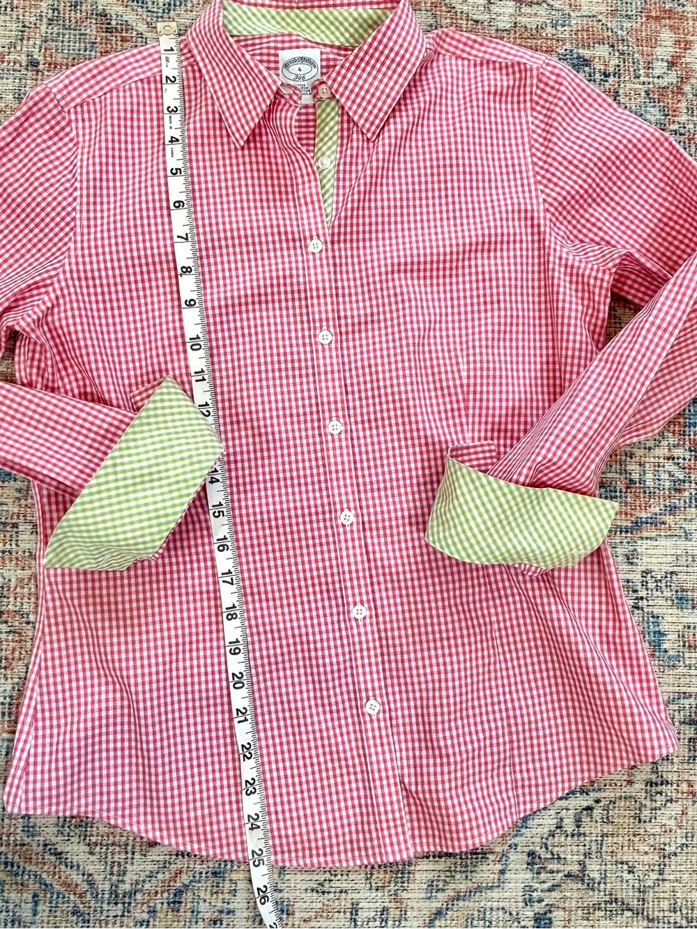 Brooks Brothers GINGHAM Cotton Pink Green Shirt Top Blouse Spring Preppy Size 6 - Picture 9 of 10